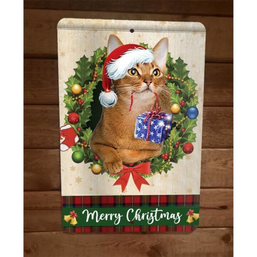 Merry Christmas Abyssinian Cat Xmas 8x12 Metal‎ Wall Sign Animal Poster